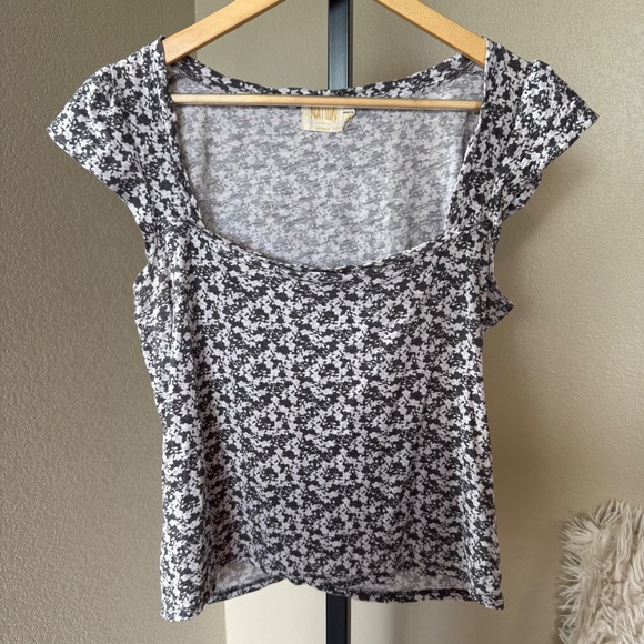 Nation LTD Eve Ruffle Tee Floral Square‎ Neck Flutter Sleeve Pima Cotton Size M - Picture 2 of 11